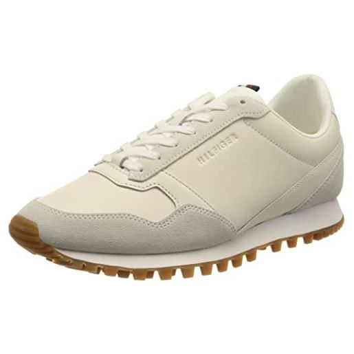 Tommy Hilfiger sneakers da runner uomo elevated runner leather mix scarpe sportive, beige (light cast), 44 eu
