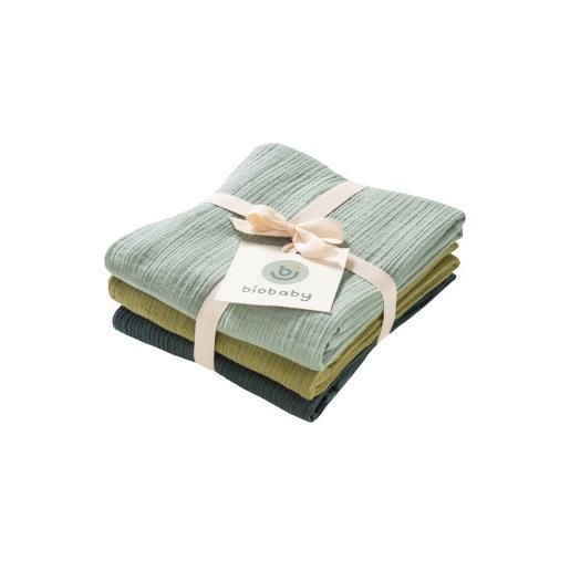 People Wear Organic set 3 teli in mussola di cotone biologico 65x65cm - toni verde