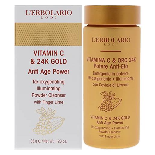 L'Erbolario detergente viso in polvere vitamina c & oro 24k, anti-età, ri-ossigenante, illuminante con caviale di limone, per tutti i tipi di pelle, formato 35g