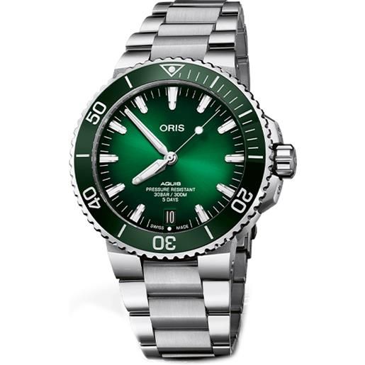 Oris orologio Oris aquis date 400 43,5 mm con quadrante verde e cinturino in acciaio