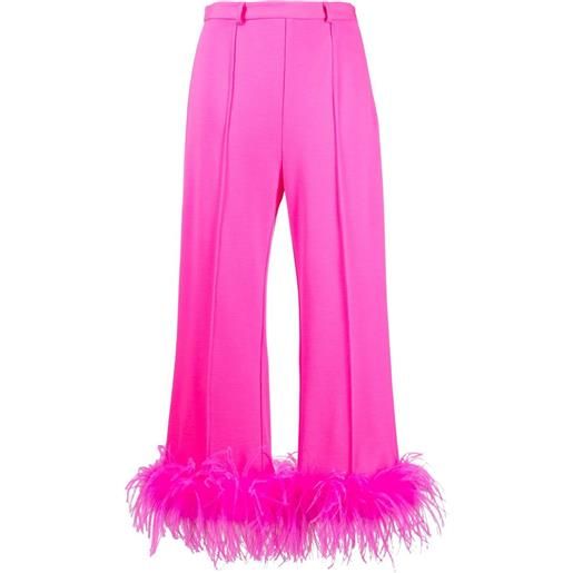 STYLAND pantaloni crop con bordo di piume - rosa