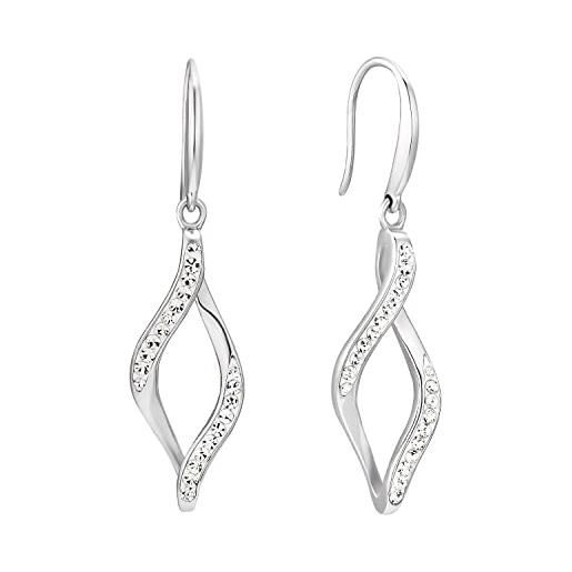 Amor orecchino in acciaio inossidabile per donna, con zirconi sintetici, 4.5 cm, argento, fornito in confezione regalo per gioielli, 2022566