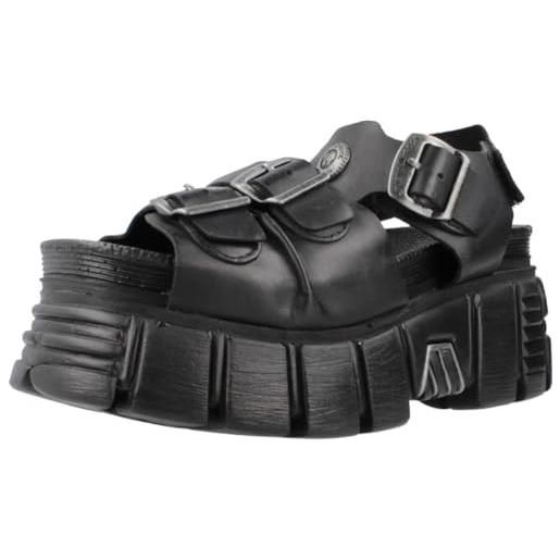 New Rock sandalo moda pelle piattaforma originale fibbie m. Bios101sf-c1, nero , 38 eu