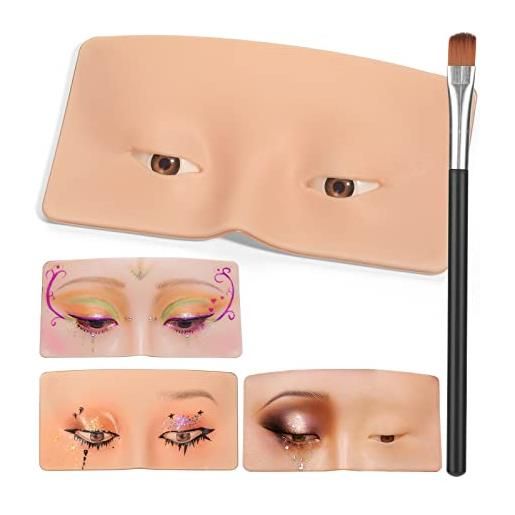 ATOMUS 3d silicone eye face makeup practice board reusable perfect aid to practicing eye makeup eyebrow eyeliner eye shadow eyelash extension training(open eyes)