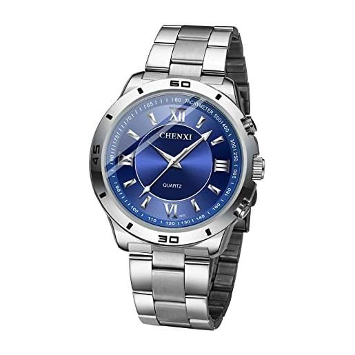 Silverora orologio da donna uomo al quarzo analogico, cronografo impermeabile in acciaio inossidabile orologi d'affari orologio sportivo casual per coppia, blu uomo