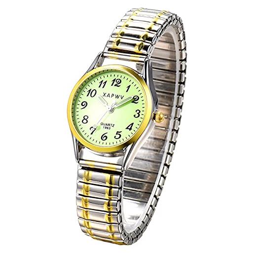 Silverora orologio da donna analogico al quarzo, con quadrante luminoso digitale, cinturino elastico, 2 colori, bicolore donna, bracciale