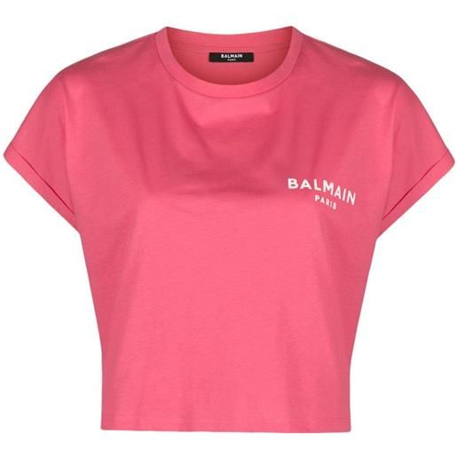 Balmain t-shirt crop con stampa - rosa