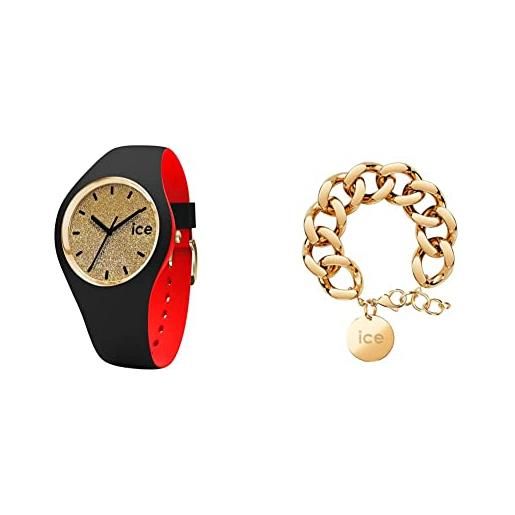 ICE-WATCH - ice loulou gold glitter - orologio nero da donna con cinturino in silicone 007228 + jewellery - chain bracelet - gold - bracciale da donna con medaglia d'oro 021191