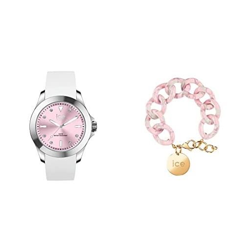 ICE-WATCH - ice steel white pastel pink - orologio bianco da donna con cinturino in silicone 020382 + jewellery - chain bracelet - pearl nude - bracciale da donna con medaglia d'oro 020996