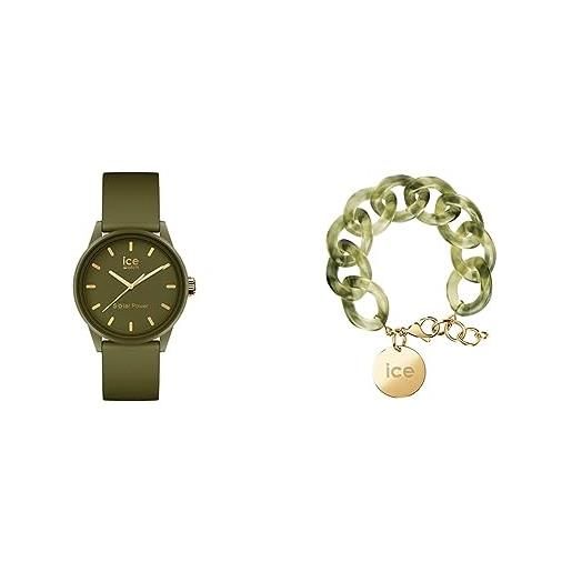 ICE-WATCH - ice solar power khaki - orologio verde da donna con cinturino in silicone 020655 + jewellery - chain bracelet - opaline green - bracciale da donna con medaglia d'oro 021229
