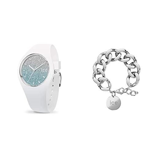 ICE-WATCH - ice lo white blue - orologio bianco da donna con cinturino in silicone 013425 + jewellery - chain bracelet - silver - bracciale da donna con medaglia d'oro 021304