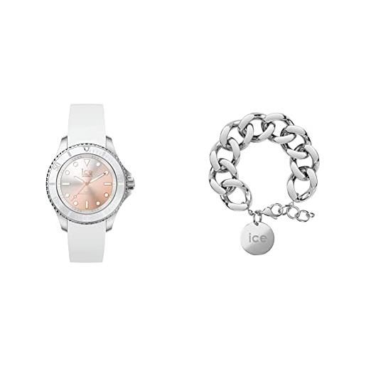 ICE-WATCH - ice steel sunset pink - orologio soldi da donna con cinturino in silicone 020369 + jewellery - chain bracelet - silver - bracciale da donna con medaglia d'oro 021304