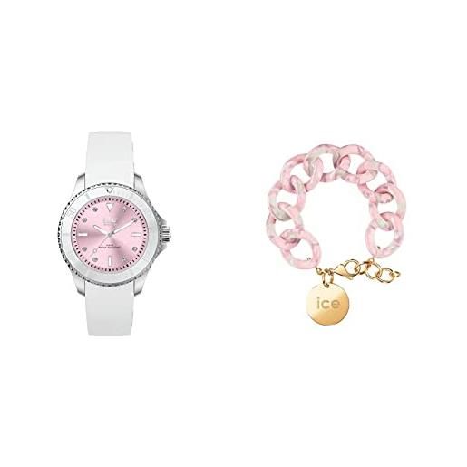 ICE-WATCH - ice steel white pastel pink - orologio soldi da donna con cinturino in silicone 020366 + jewellery - chain bracelet - pearl nude - bracciale da donna con medaglia d'oro 020996