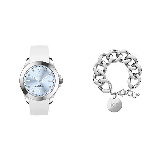 ICE-WATCH - ice steel white pastel blue - orologio bianco da donna con cinturino in silicone 020380 + jewellery - chain bracelet - silver - bracciale da donna con medaglia d'oro 021304