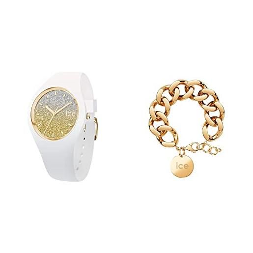 ICE-WATCH - ice lo white gold - orologio bianco da donna con cinturino in silicone 013428 + jewellery - chain bracelet - gold - bracciale da donna con medaglia d'oro 021191
