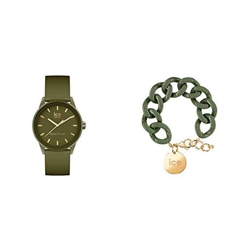 ICE-WATCH - ice solar power khaki - orologio verde da donna con cinturino in silicone 020655 + jewellery - chain bracelet - khaki gold - bracciale cachi da donna con medaglia d'oro 020923