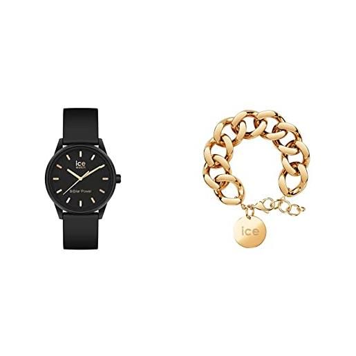 ICE-WATCH - ice solar power black gold - orologio nero da donna con cinturino in silicone 020302 + jewellery - chain bracelet - gold - bracciale da donna con medaglia d'oro 021191
