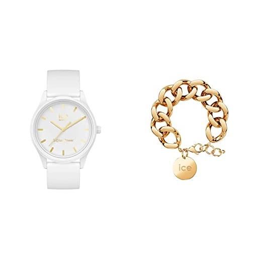 ICE-WATCH - ice solar power white gold - orologio bianco da donna con cinturino in silicone 020301 + jewellery - chain bracelet - gold - bracciale da donna con medaglia d'oro 021191