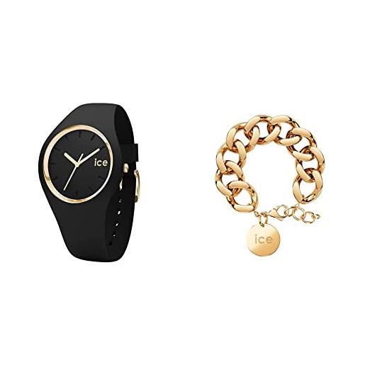 ICE-WATCH - ice glam black - orologio nero da donna con cinturino in silicone 000982 + jewellery - chain bracelet - gold - bracciale da donna con medaglia d'oro 021191