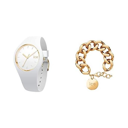 ICE-WATCH - ice glam white - orologio bianco da donna con cinturino in silicone 000981 + jewellery - chain bracelet - gold - bracciale da donna con medaglia d'oro 021191