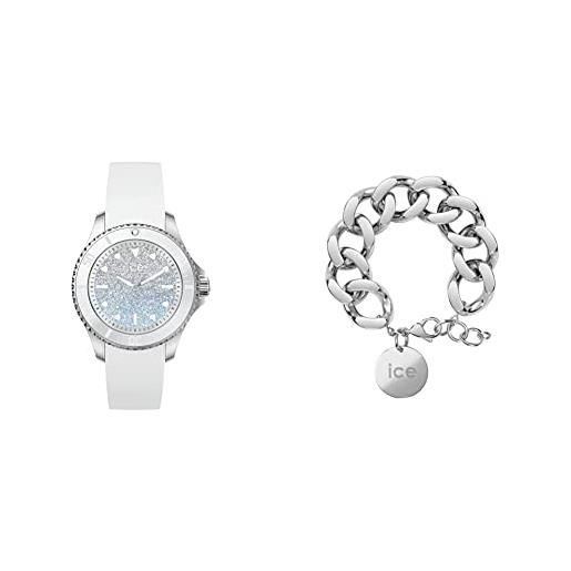ICE-WATCH - ice steel lo white blue - orologio soldi da donna con cinturino in silicone 020370 + jewellery - chain bracelet - silver - bracciale da donna con medaglia d'oro 021304