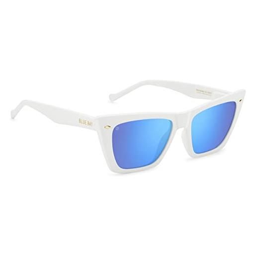 BLUE BAY - nilsonnia - occhiali da sole da donna - montatura bianco opaco e lenti a specchio blu polarizzate: protezione 100% raggi uv
