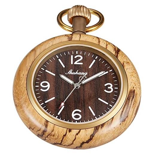 Tiong orologio da tasca in legno con catena da 37 cm orologi fatti a mano con quadrante digitale romano orologio da tasca in legno al quarzo per uomo, regno unito-pwr-wood106. 