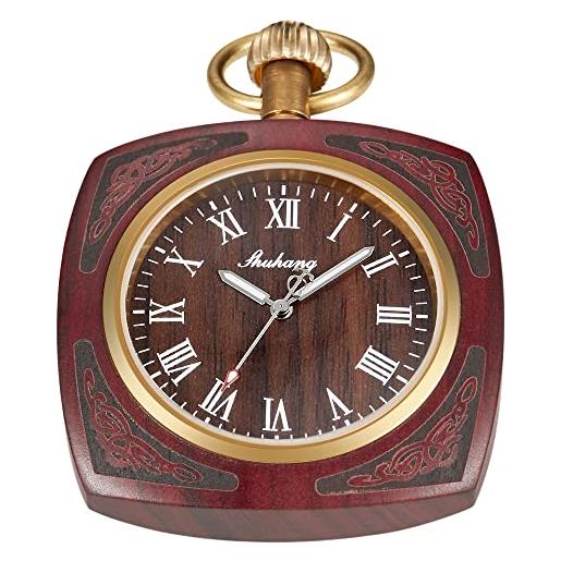 Tiong orologio da tasca in legno con catena da 37 cm orologi fatti a mano con quadrante digitale romano orologio da tasca in legno al quarzo per uomo