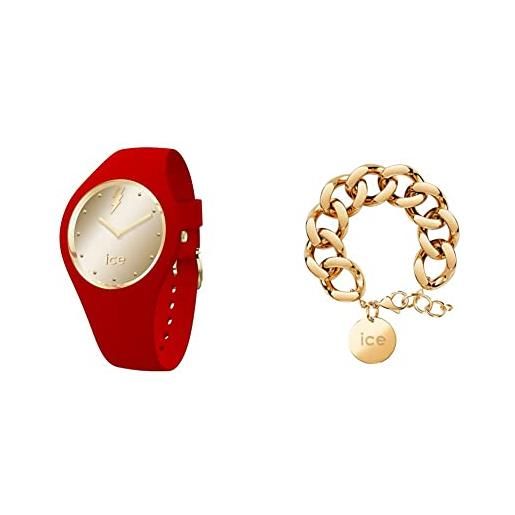 ICE-WATCH - ice glam rock kiss - orologio rosso da donna con cinturino in silicone 019861 + jewellery - chain bracelet - gold - bracciale da donna con medaglia d'oro 021191