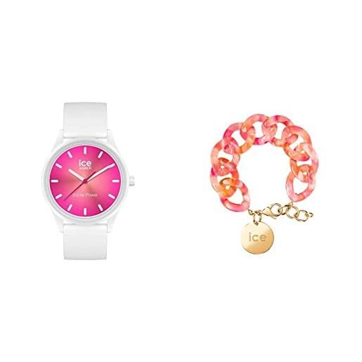 ICE-WATCH - ice solar power coral reef - orologio bianco da donna con cinturino in silicone 019030 + jewellery - chain bracelet - pink yellow - bracciale da donna con medaglia d'oro 020999