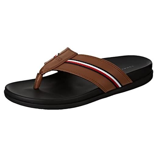 Tommy Hilfiger sandali infradito uomo leather toe post sandal in pelle, nero (black), 40 eu