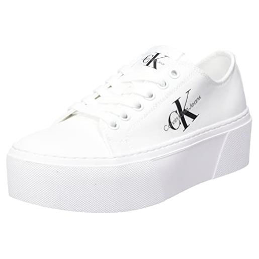 Calvin Klein Jeans donna sneakers con suola preformata flatform zeppa, bianco (white), 38