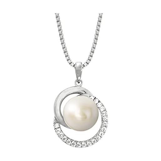 Joop!Collana con ciondolo collana da donna in argento 925, con zirconi sintetici, con perla coltivata d'acqua dolce, 42+3 cm, argento, fornita in confezione regalo per gioielli, 2023380