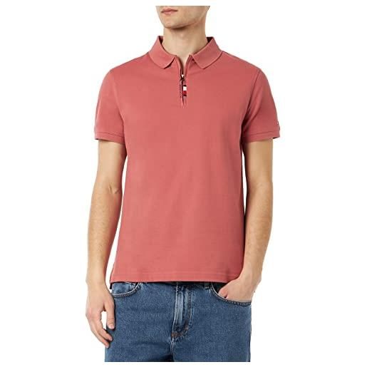 Tommy Hilfiger maglietta polo maniche corte uomo slim fit con zip, rosso (dockside red), m