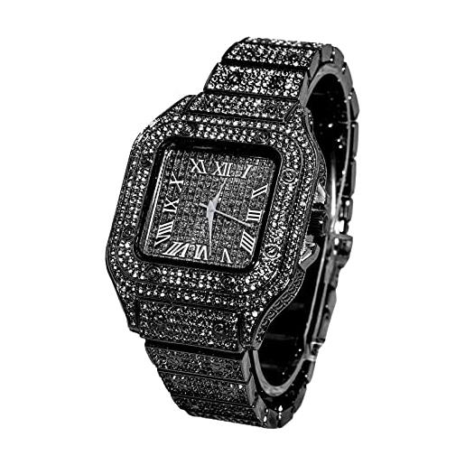 HALUKAKAH orologio d'oro con diamanti, uomo rodio nero plated 40mm larghezza quadrante quadrato quartz 24cm, confezione regalo gratuita