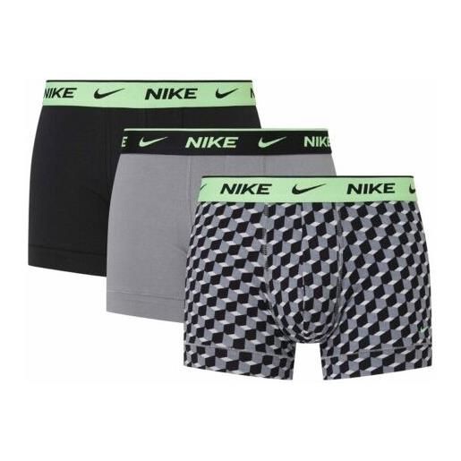 Nike trunk 3pk geo block print/cool grey/blac boxer cot stretch uomo