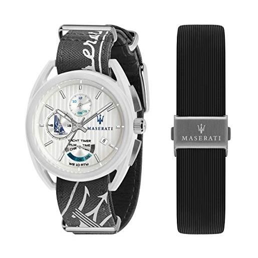Maserati orologio da uomo, collezione trimarano, in acciaio, cuoio, fibra di vetro, pc - r8851132002