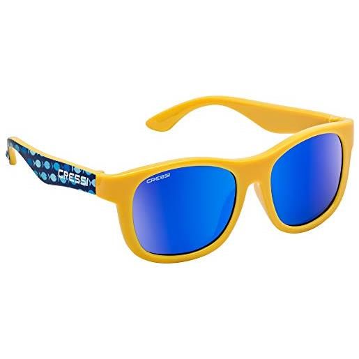 Cressi teddy sunglasses, occhiali da sole unisex bambino, giallo blu fish/lenti specchiate blu, 3-5 anni