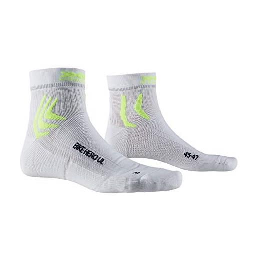 X-Socks bike hero ultra light socks calze da ciclista uomo donna, calzini unisex - adulto, arctic white/phyton yellow, 45-47