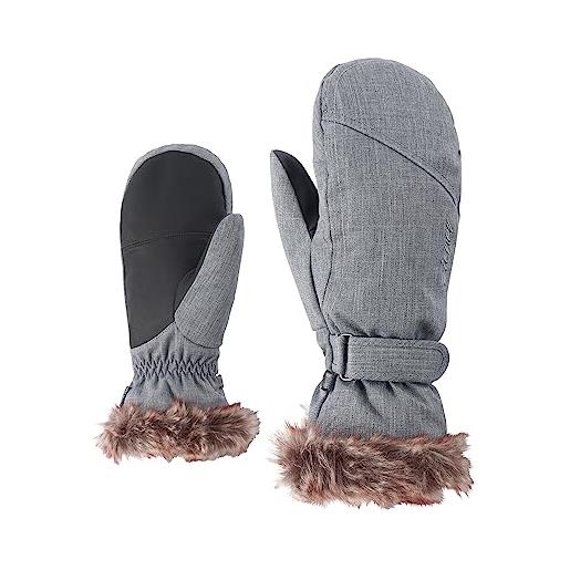 Ziener guanti da sci da donna kem mittten lady glove per sport invernali, caldi, traspiranti, grigio (grigio melange), 7