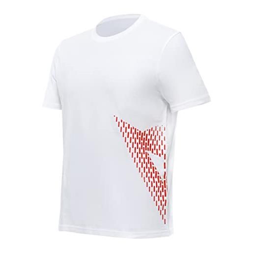 DAINESE t-shirt big logo, maglietta maniche corte 100% cotone, uomo, bianco/rosso fluo, xs