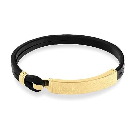 Calvin Klein braccialetto in pelle da uomo collezione ck iconic for him, nero e oro