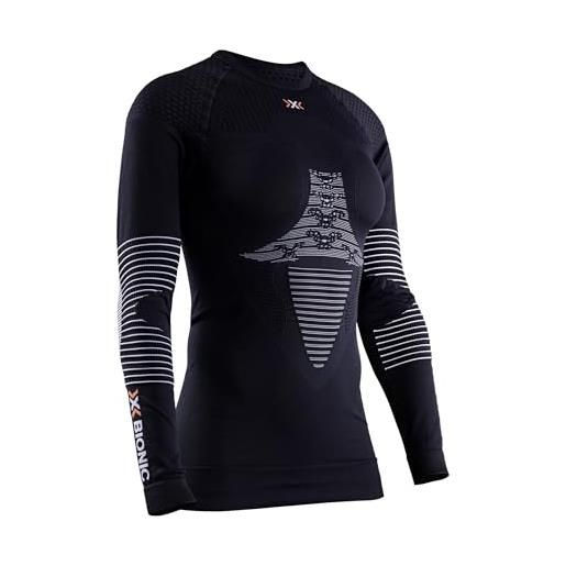 X-Bionic energizer 4.0 round neck long sleeves strato base camicia funzionale, donna, opal black/arctic white, xl