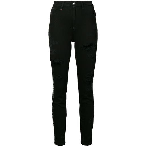 Philipp Plein jeans skinny con effetto vissuto - nero