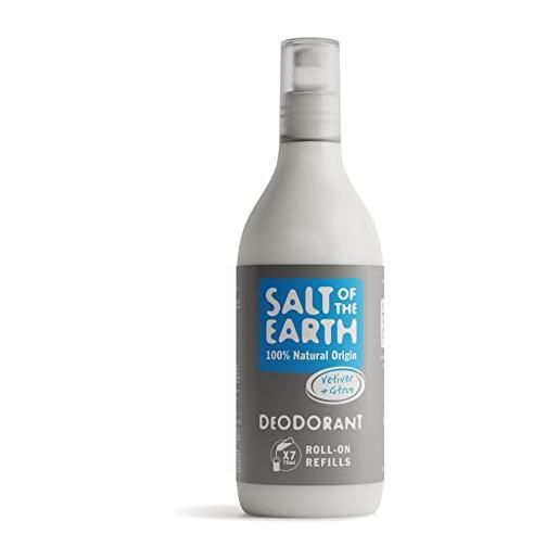 Salt Of the Earth natural deodorant roll on refill by salt of the earth, vetiver & citrus - vegan, long lasting protection, leaping bunny approved, made in the uk - 525ml