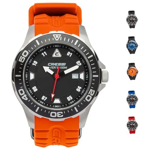 Cressi manta, orologio professionale subacqueo unisex adulto 100 m/10 atm, nero/arancio, taglia unica