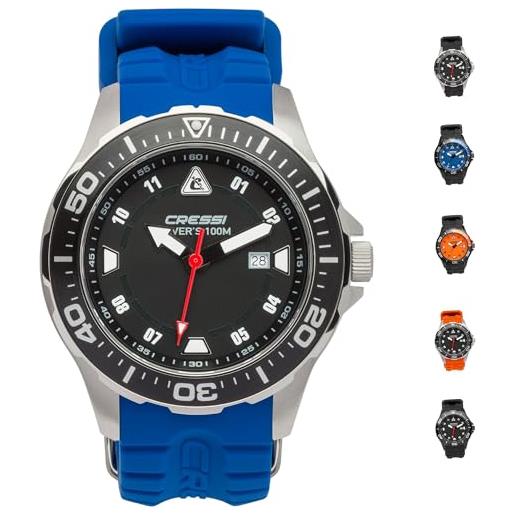 Cressi manta, orologio professionale subacqueo unisex adulto 100 m/10 atm, nero/blu, taglia unica