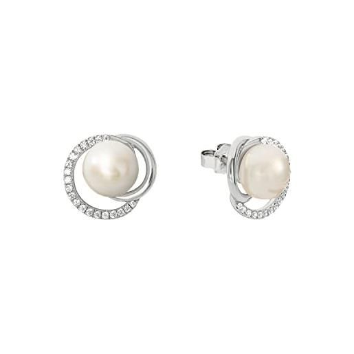 Joop!Orecchini da donna in argento 925, con zirconi sintetici, con perla coltivata d'acqua dolce, 1.2 cm, argento, fornito in confezione regalo, 2023379