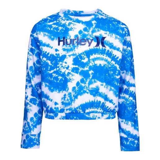 Hurley hrlg tie dye crewneck sweatshr felpa, blue lagoon (blu), 8 anni bambina