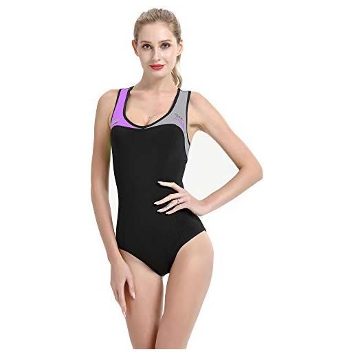 Cressi dea swimsuit, costume monopezzo in neoprene ultra stretch 1 mm donna, nero/grigio/lilla, s/2